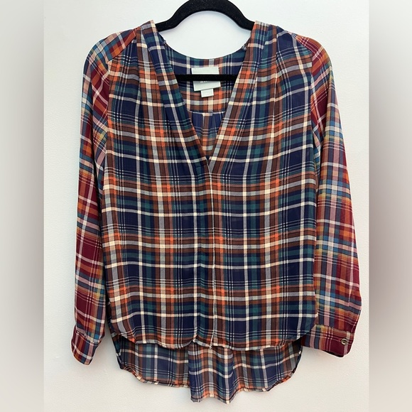 Anthropologie Maeve Sheer Plaid Button Down Blouse, Size XS - Picture 1 of 5